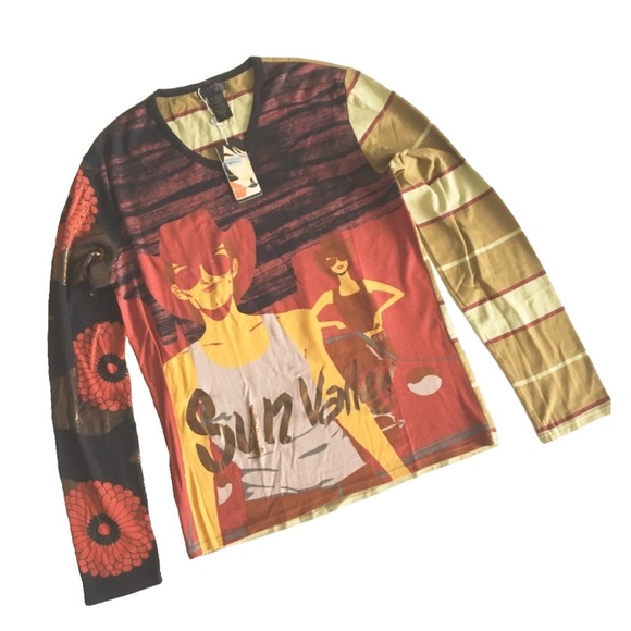 new Custo Barcelona ✪ Pix Sun Valley V Neck Tee ✪ Mixed Print Textures ✪ Unisex - Picture 3 of 14